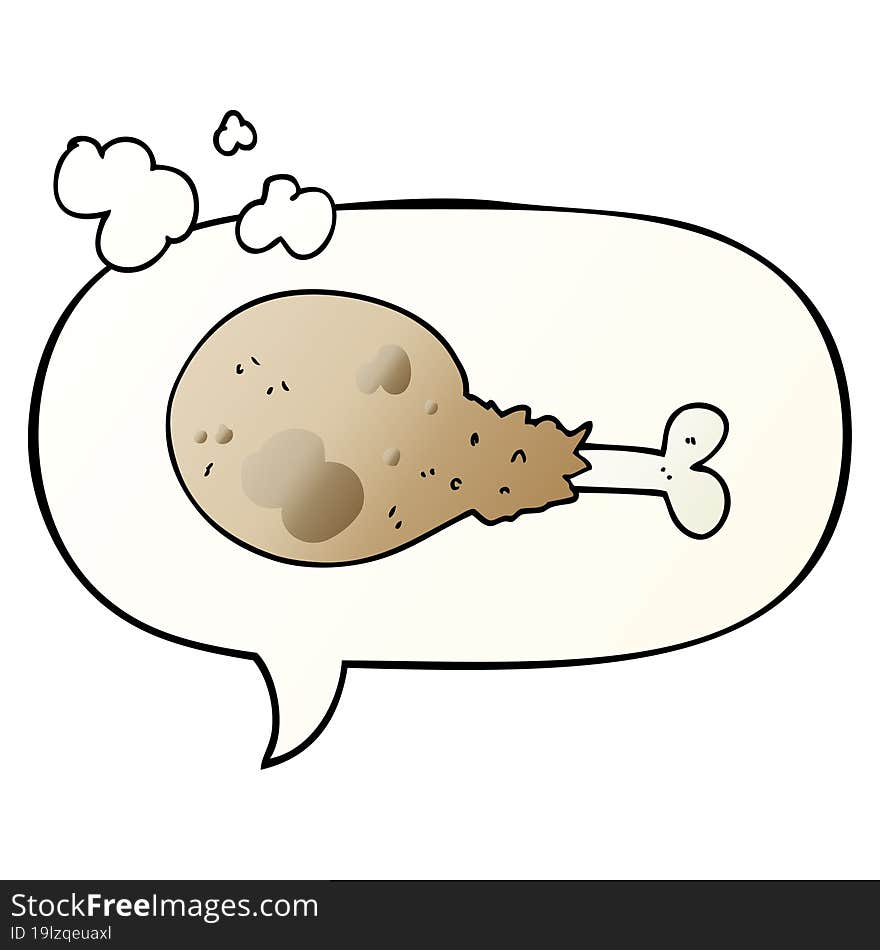 cartoon cooked chicken leg with speech bubble in smooth gradient style