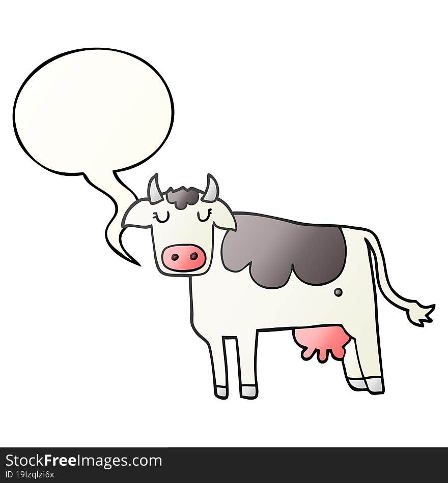 cartoon cow and speech bubble in smooth gradient style