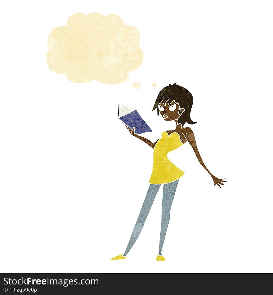 Cartoon Woman Reading Book With Thought Bubble