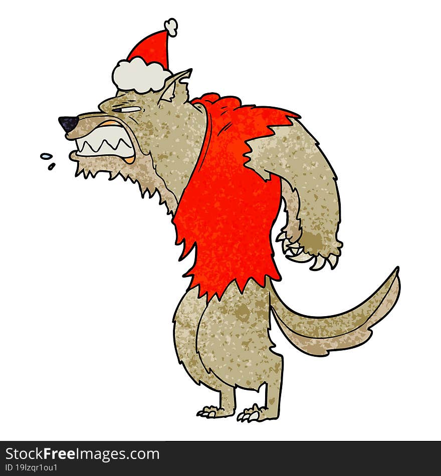 angry werewolf textured cartoon of a wearing santa hat