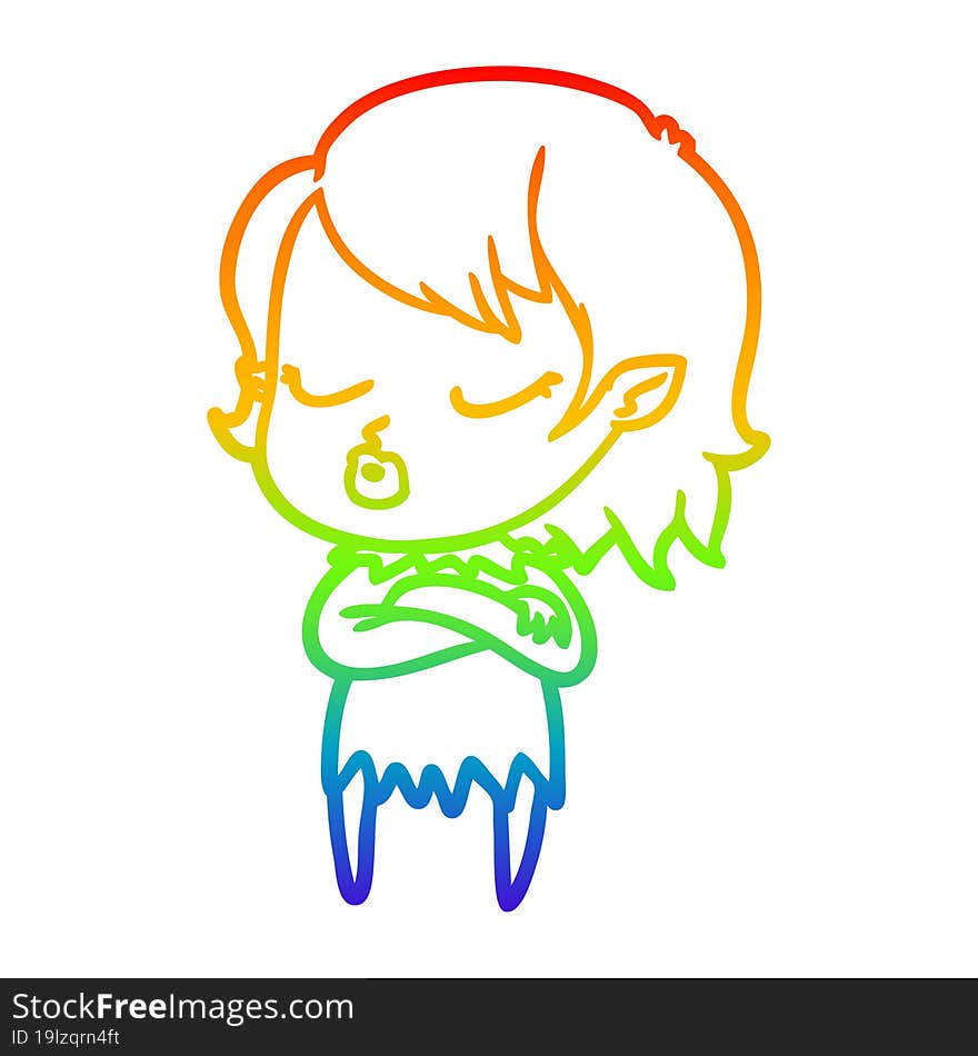 rainbow gradient line drawing cute cartoon vampire girl