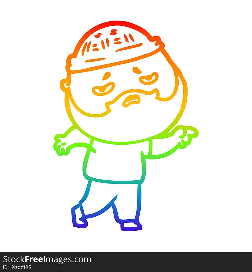 rainbow gradient line drawing cartoon worried man with beard