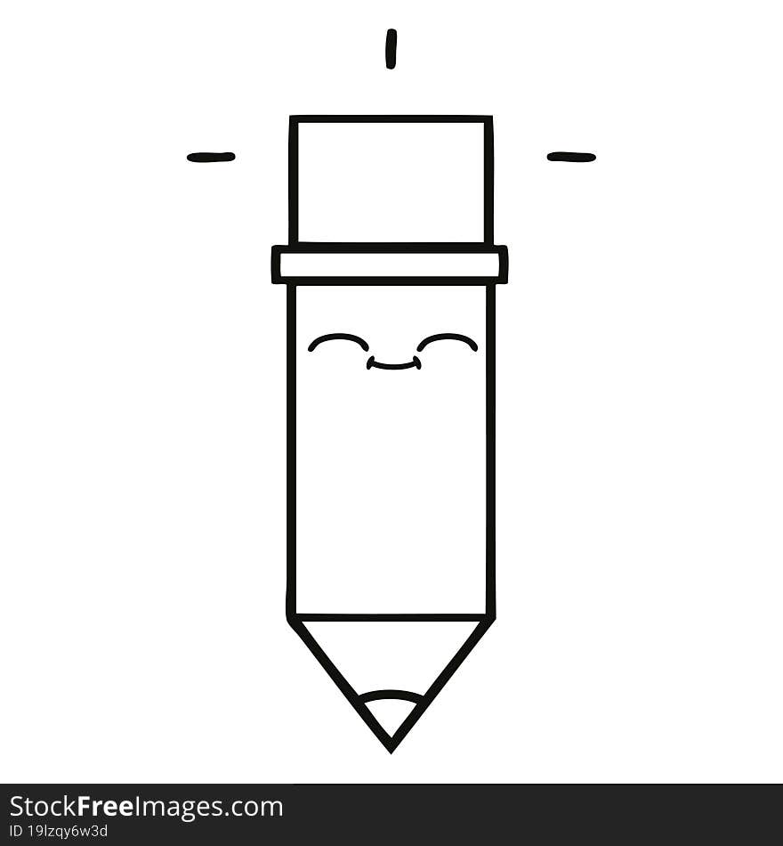 line drawing cartoon of a pencil. line drawing cartoon of a pencil