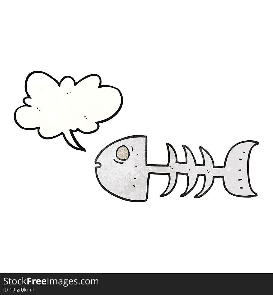 freehand speech bubble textured cartoon fish bones