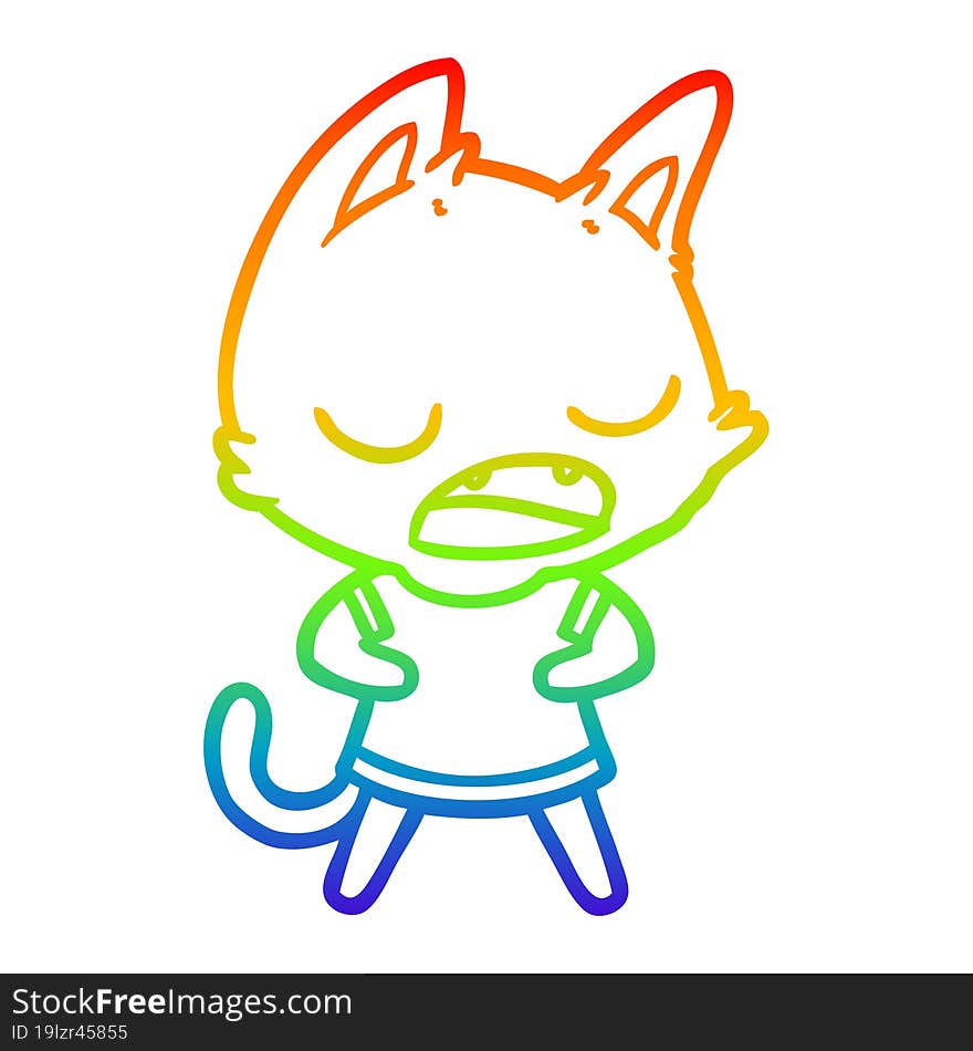 Rainbow Gradient Line Drawing Talking Cat Cartoon