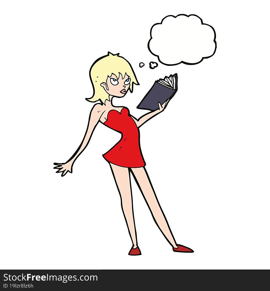 Cartoon Woman Reading Book With Thought Bubble