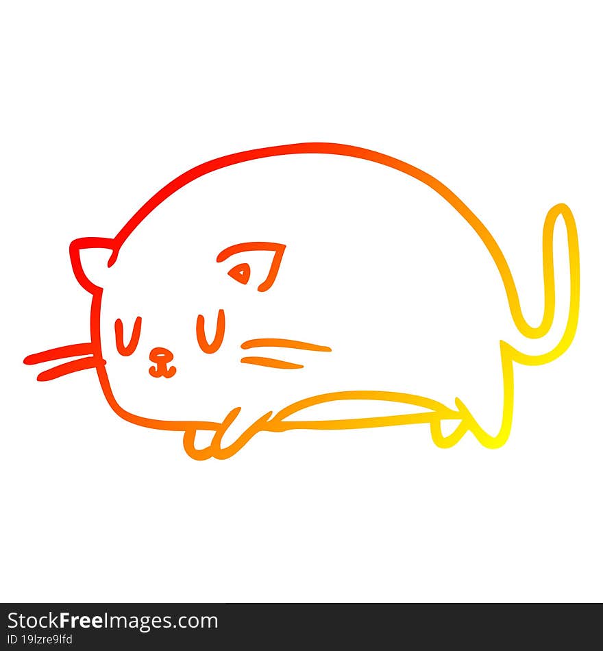 warm gradient line drawing of a cute fat cat