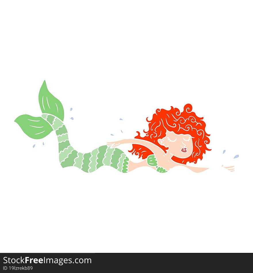 Flat Color Style Cartoon Mermaid