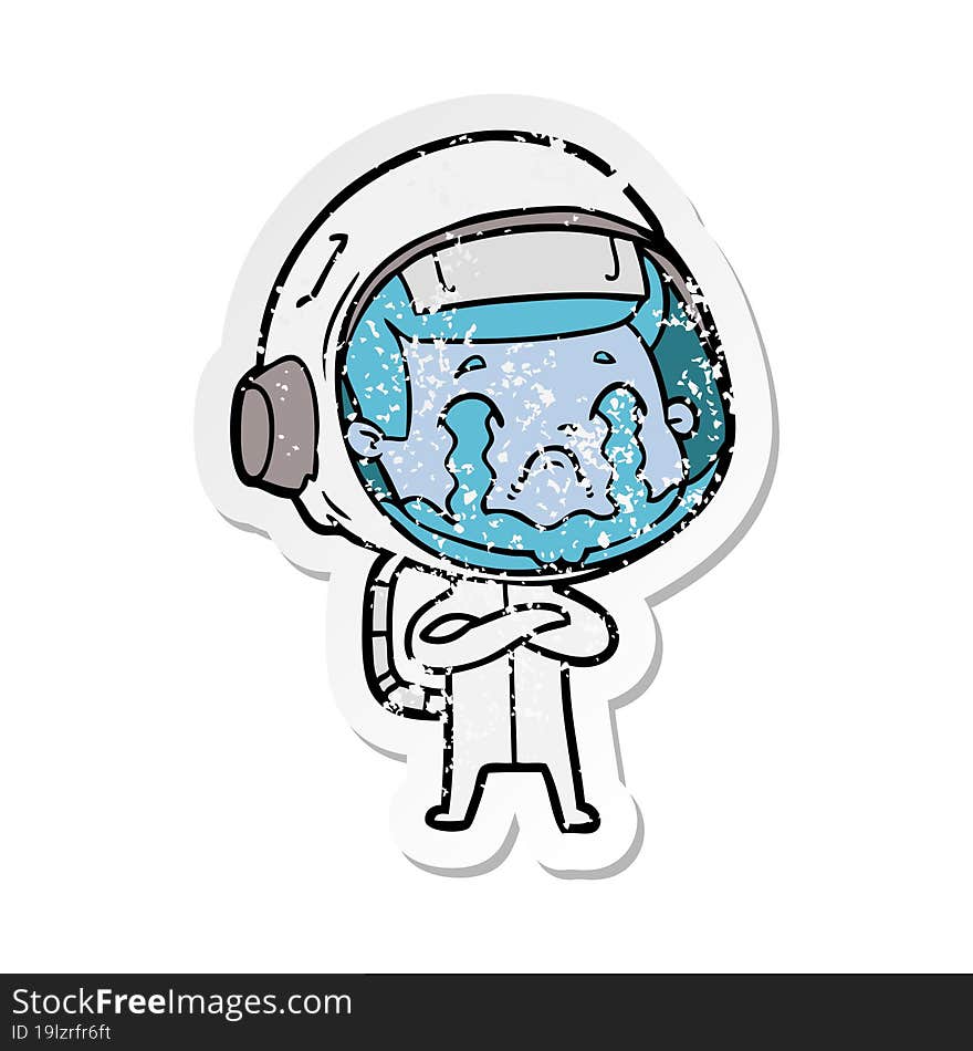 Distressed Sticker Of A Cartoon Crying Astronaut