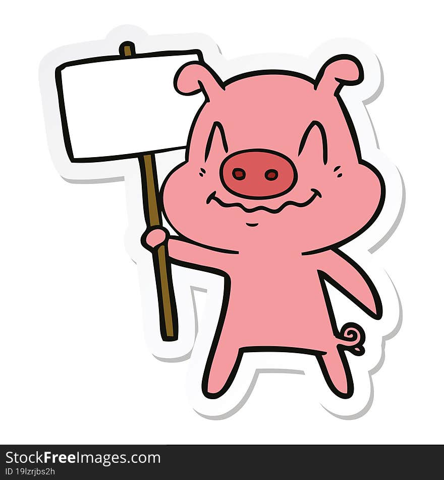 Sticker Of A Nervous Cartoon Pig