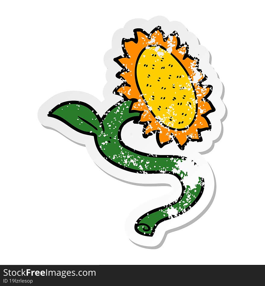 distressed sticker of a cartoon sunflower