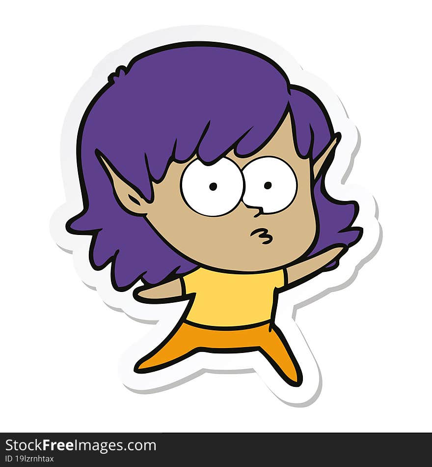 Sticker Of A Cartoon Elf Girl Staring