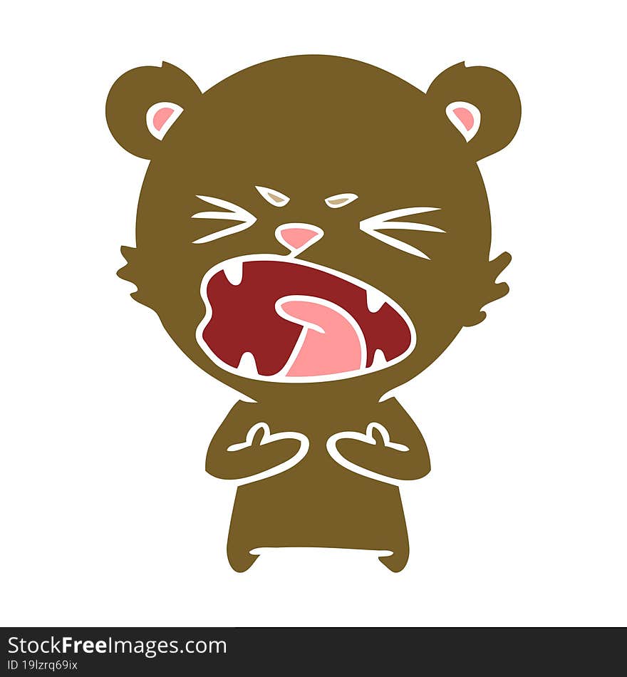 angry flat color style cartoon bear