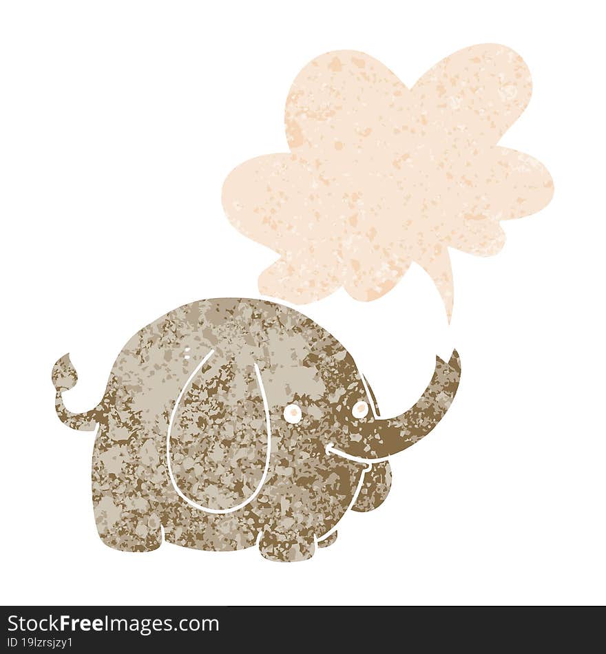 cartoon elephant and speech bubble in retro textured style