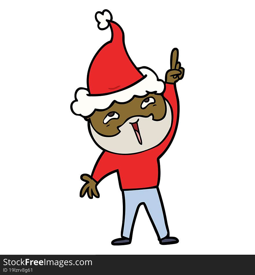 line drawing of a happy bearded man wearing santa hat