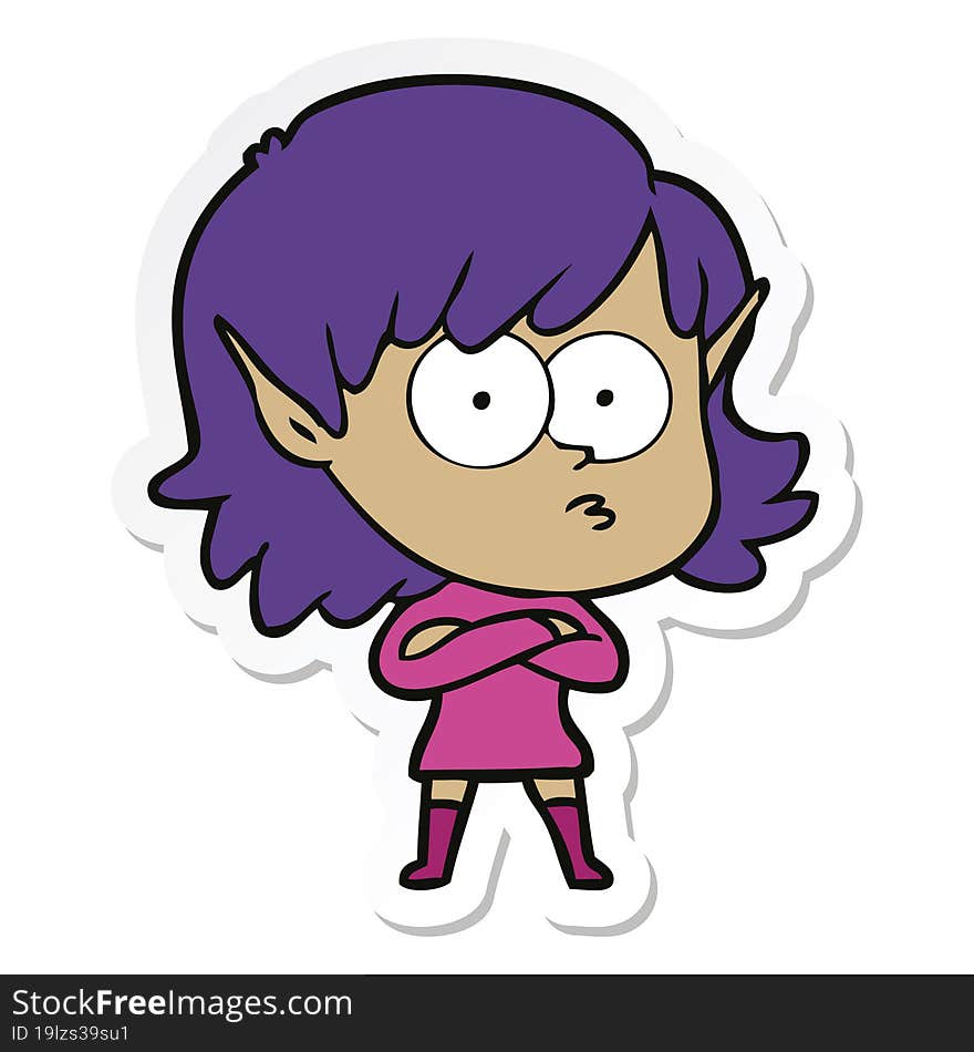 Sticker Of A Cartoon Elf Girl Staring