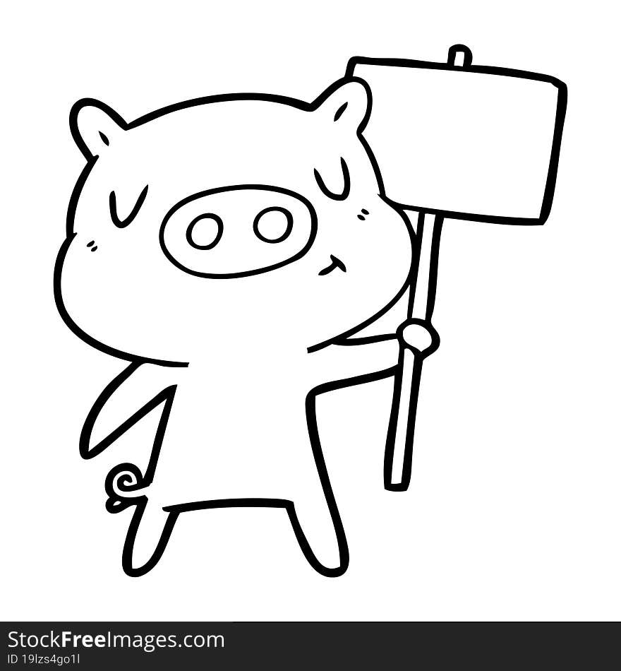 cartoon content pig signpost;sign. cartoon content pig signpost;sign