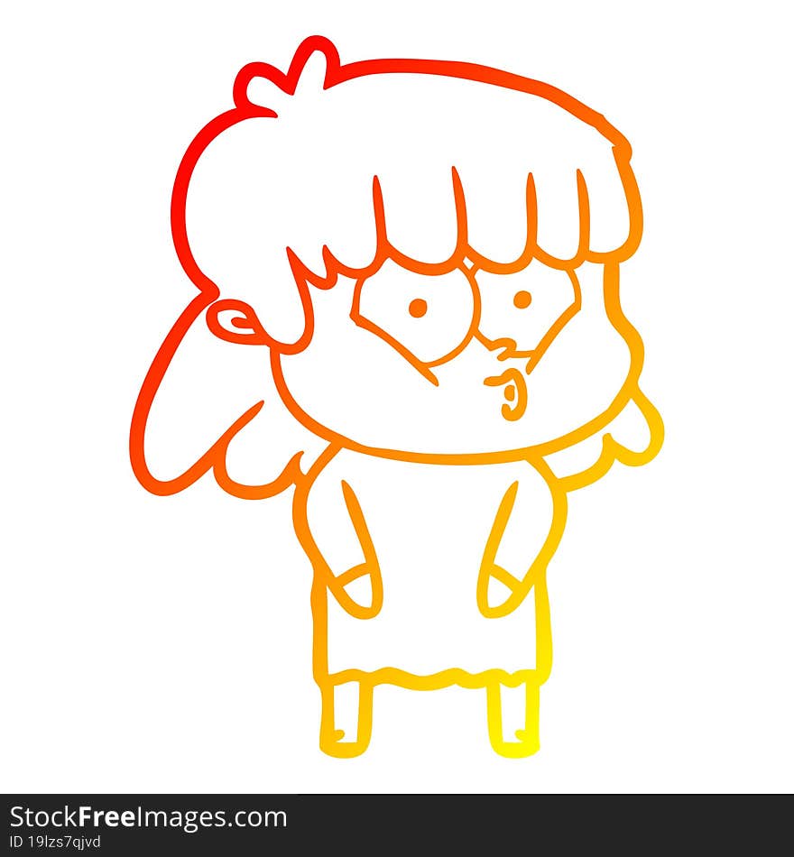 Warm Gradient Line Drawing Cartoon Whistling Girl