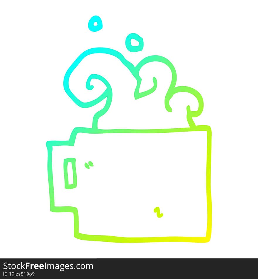 cold gradient line drawing of a cartoon hot cup of coffee