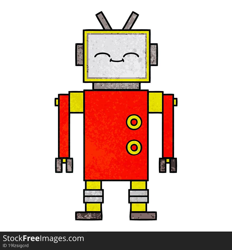 retro grunge texture cartoon of a robot