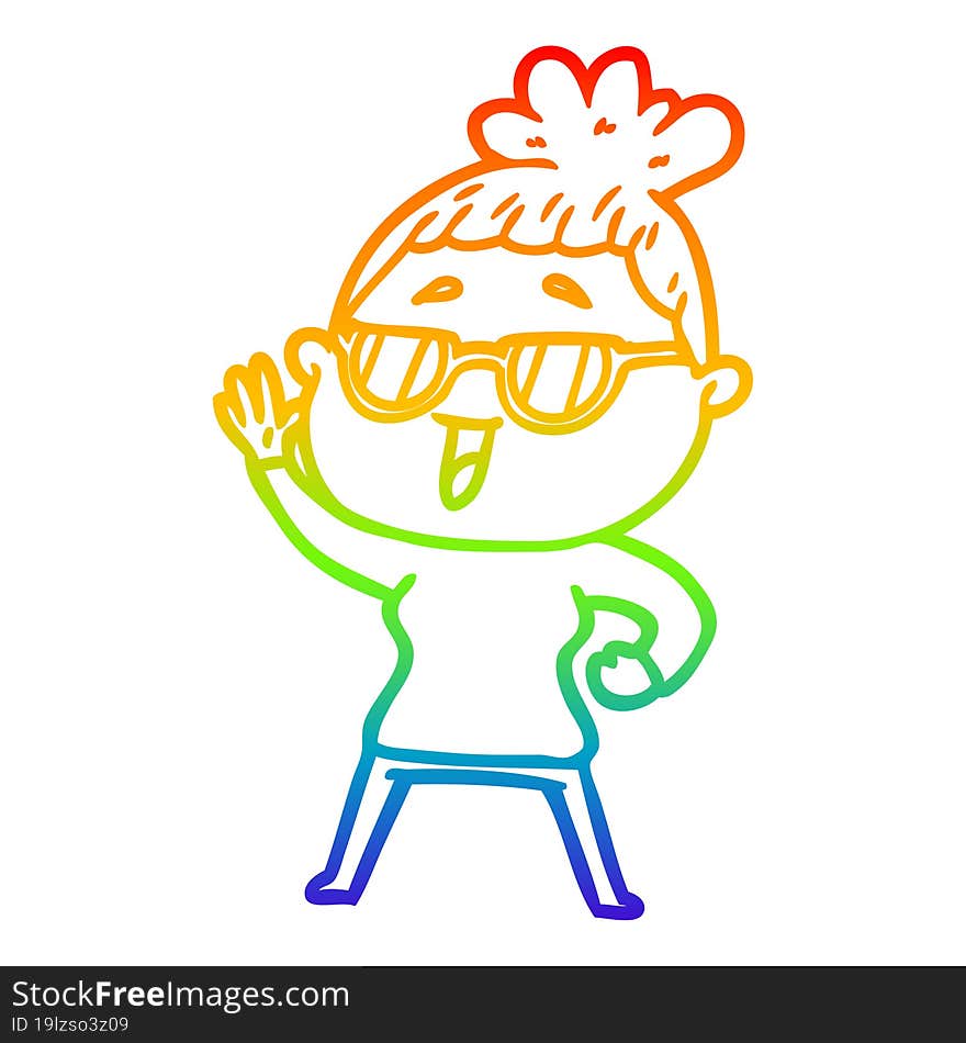 Rainbow Gradient Line Drawing Cartoon Happy Woman Wearing Spectacles