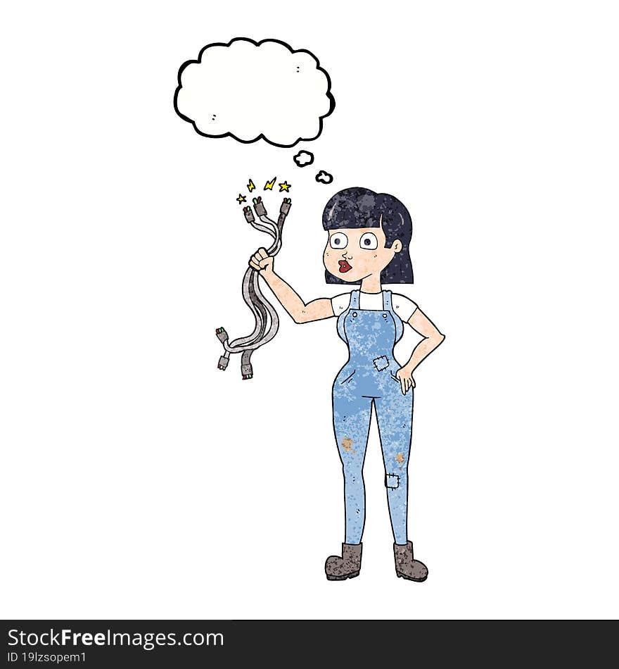 Thought Bubble Textured Cartoon Female Electrician