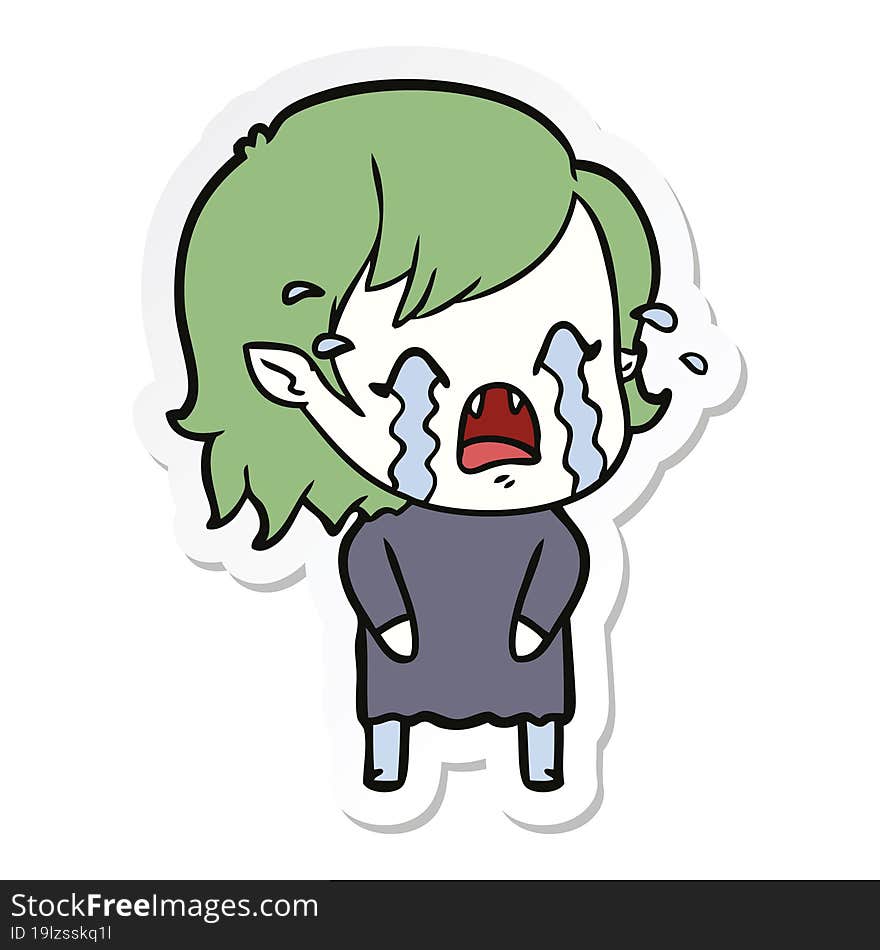 sticker of a cartoon crying vampire girl