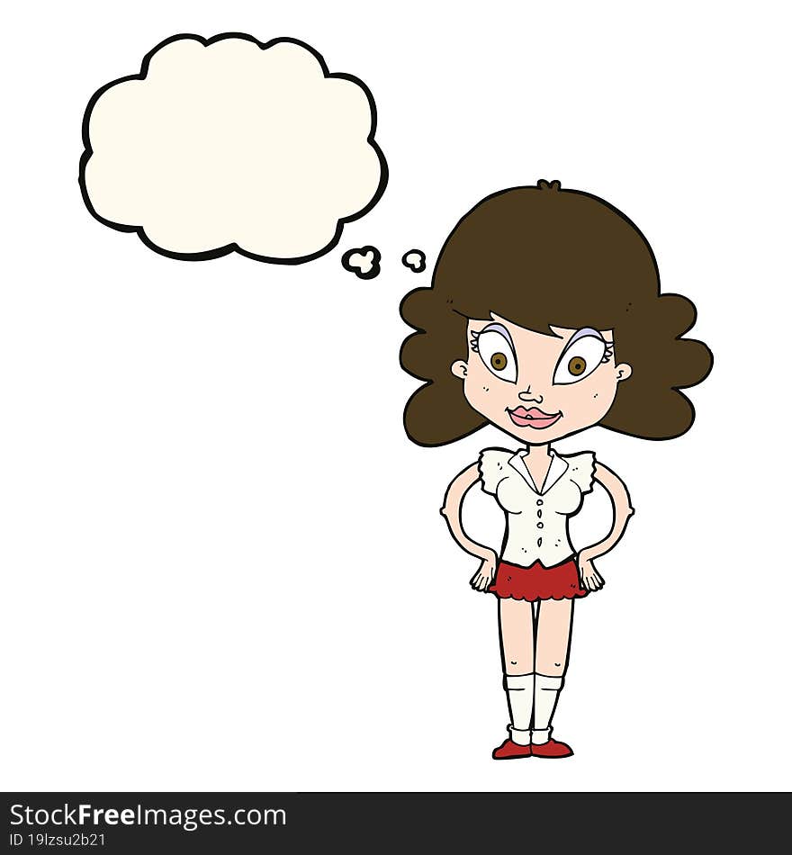 cartoon pretty woman with thought bubble