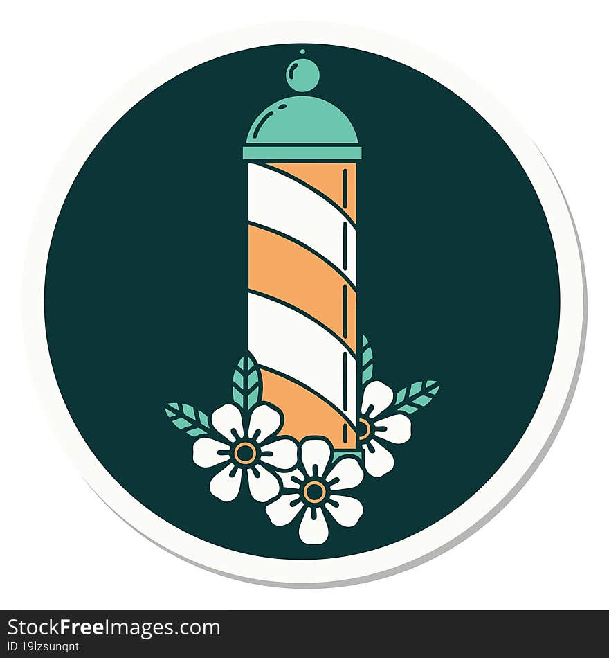 sticker of tattoo in traditional style of a barbers pole. sticker of tattoo in traditional style of a barbers pole