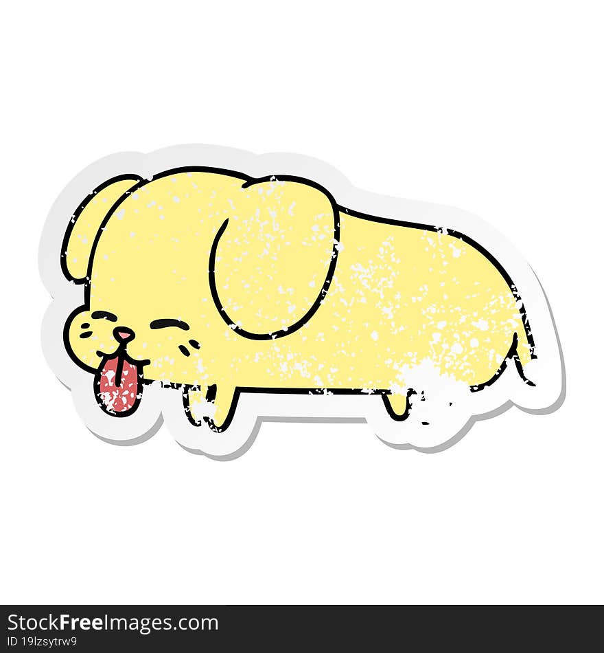 freehand drawn distressed sticker cartoon of cute kawaii dog