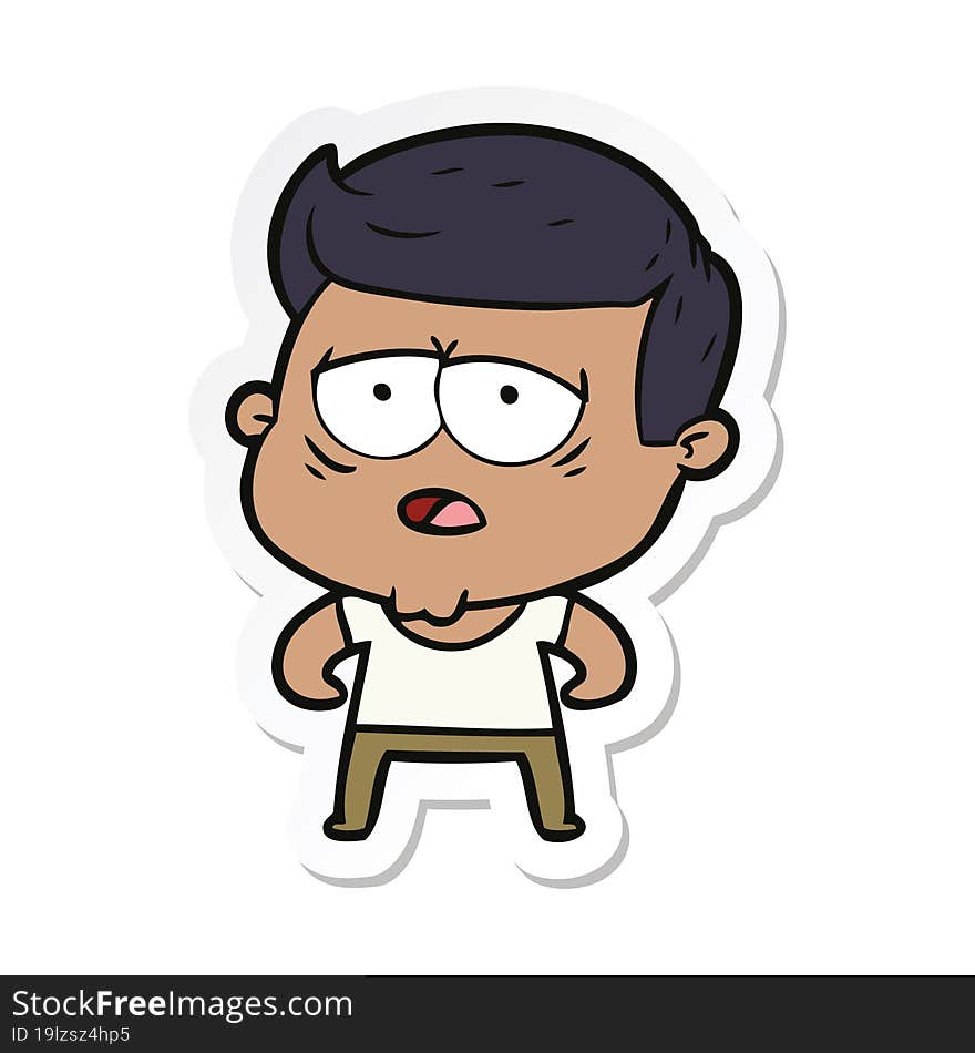 sticker of a cartoon tired man