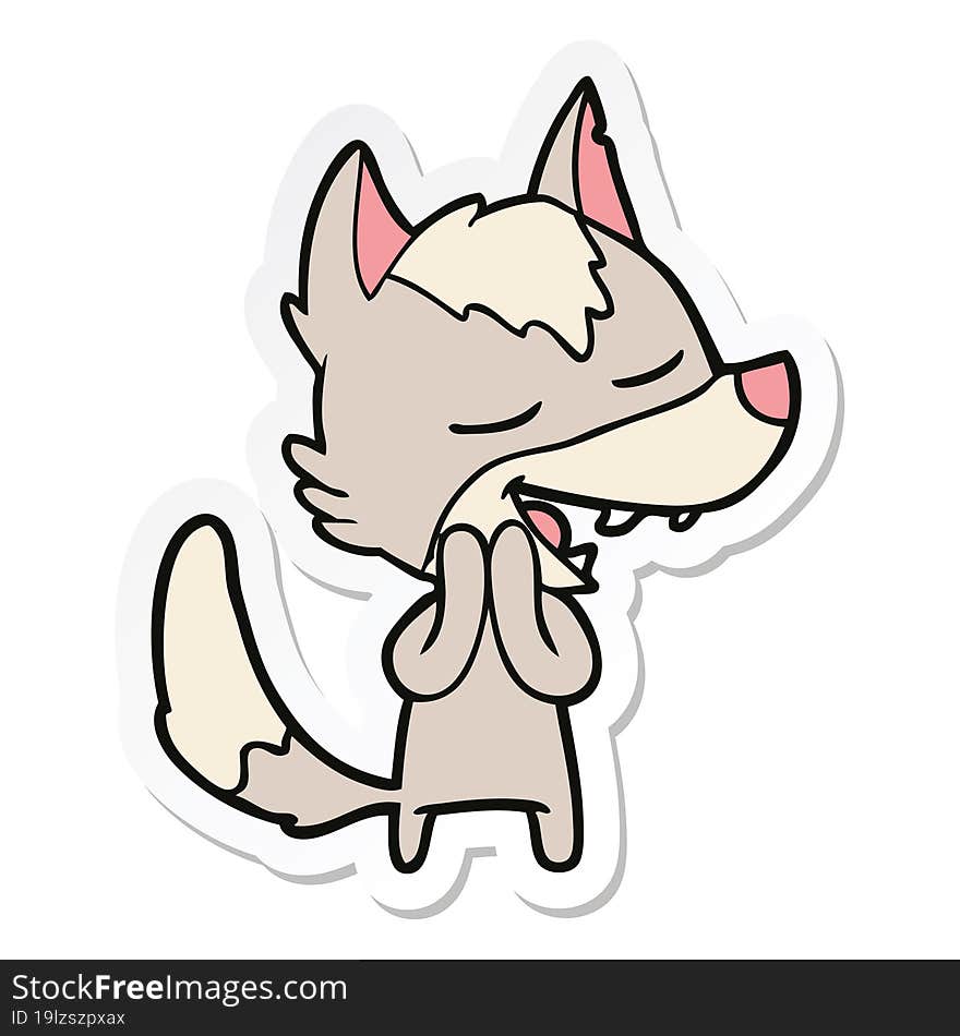 Sticker Of A Cartoon Wolf Laughing