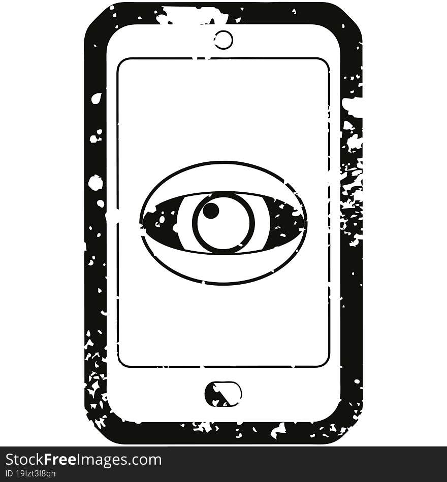 Distressed Effect Cell Phone Watching You Graphic Icon