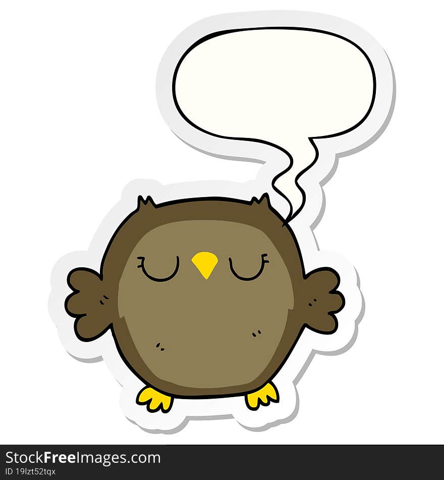 cartoon owl with speech bubble sticker. cartoon owl with speech bubble sticker