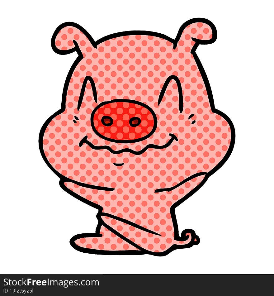 nervous cartoon pig sitting. nervous cartoon pig sitting