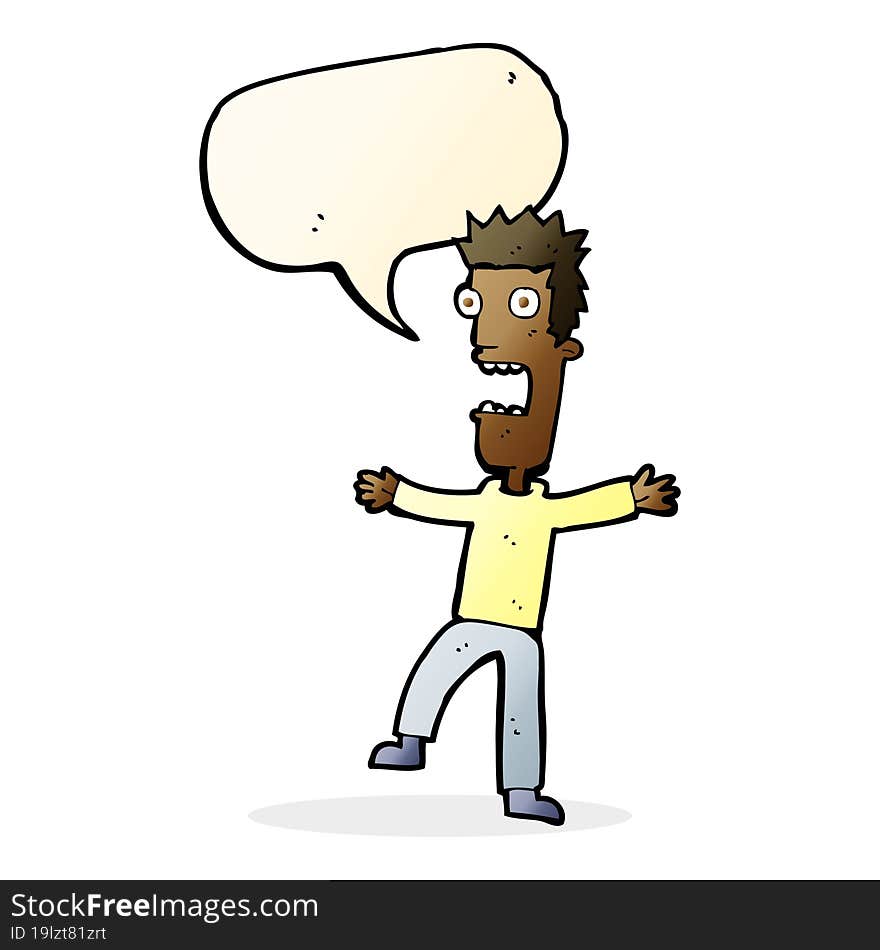 Cartoon Terrified Man With Speech Bubble