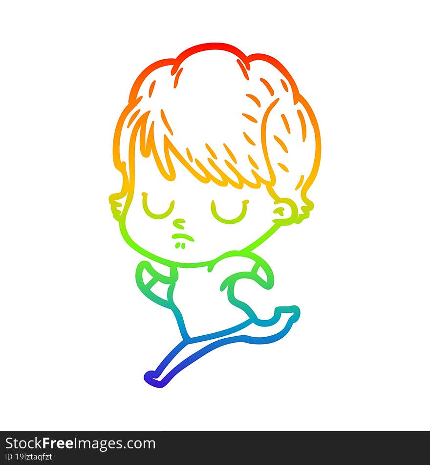 rainbow gradient line drawing of a cartoon woman