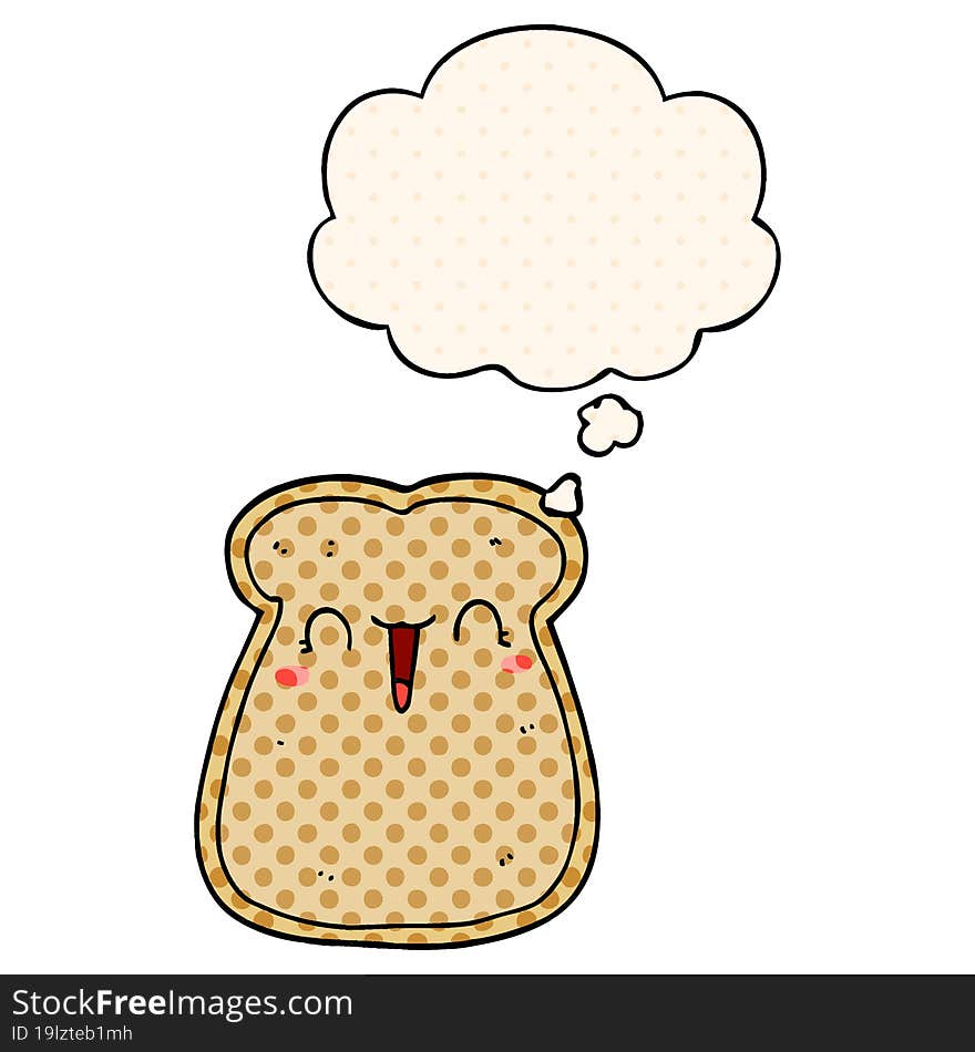 cute cartoon slice of toast and thought bubble in comic book style