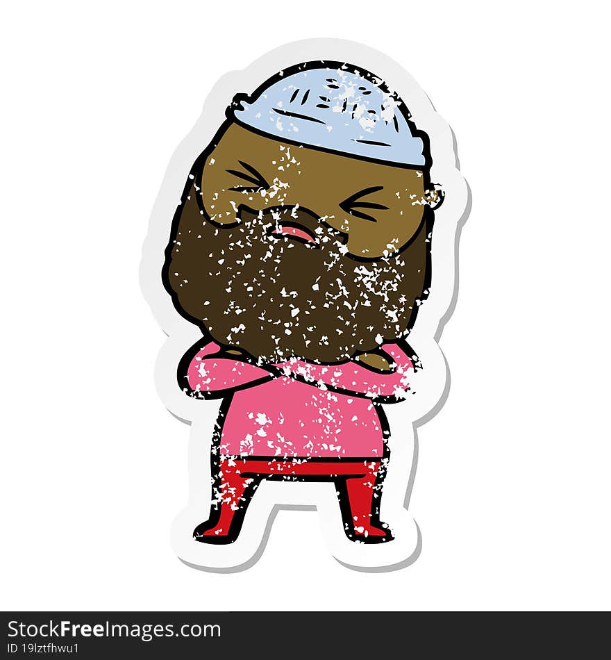 distressed sticker of a cartoon man with beard