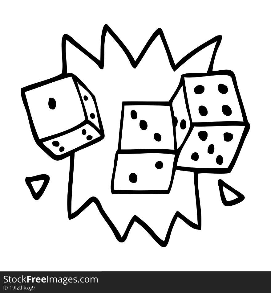 line drawing cartoon rolling dice