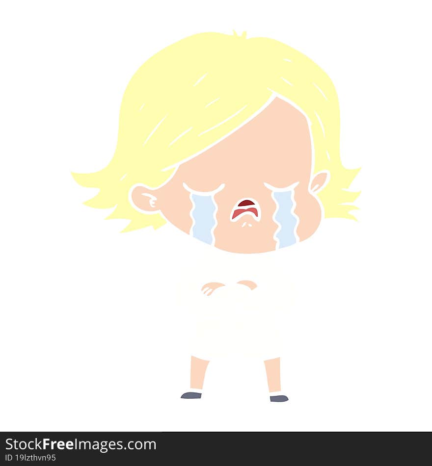 flat color style cartoon girl crying