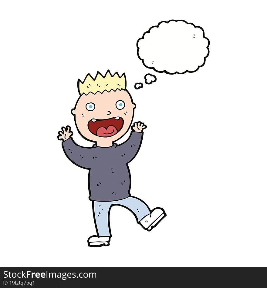 cartoon crazy happy man with thought bubble