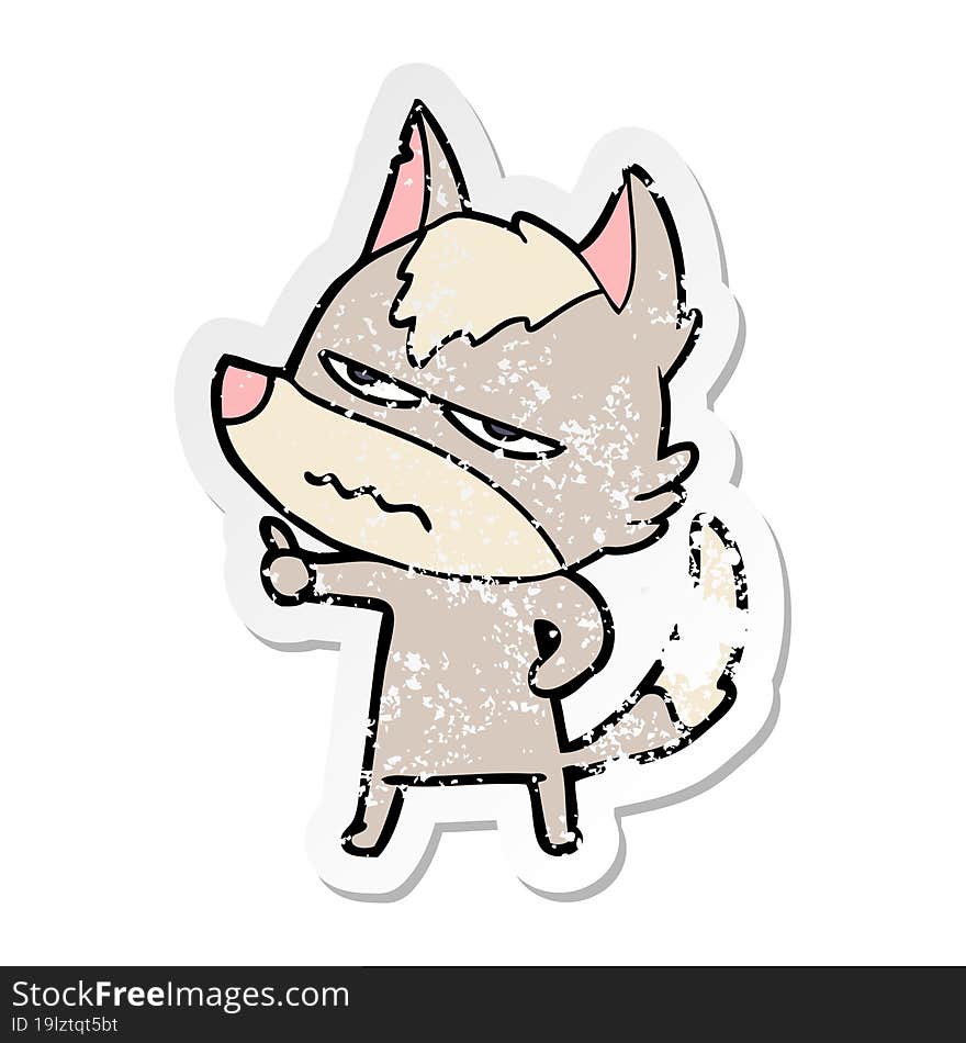 distressed sticker of a cartoon annoyed wolf