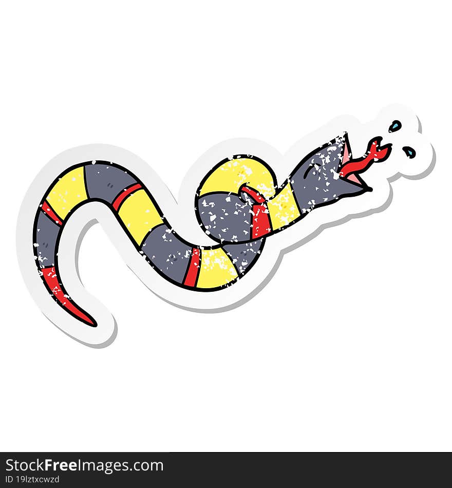 distressed sticker of a cartoon hissing snake