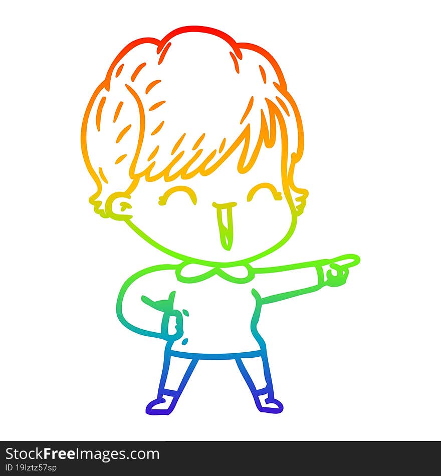 Rainbow Gradient Line Drawing Cartoon Laughing Woman