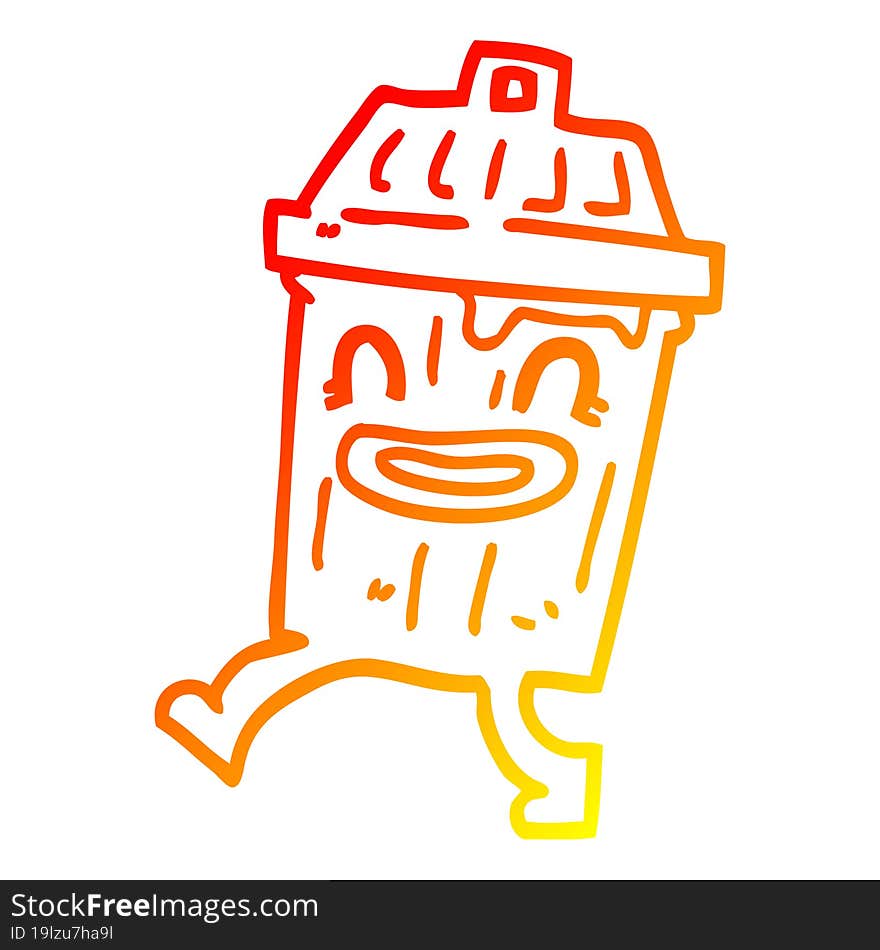 warm gradient line drawing of a cartoon waste bin