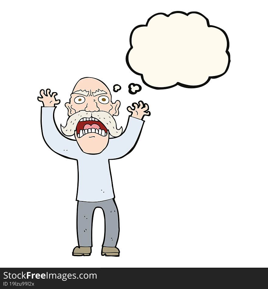 cartoon angry old man with thought bubble