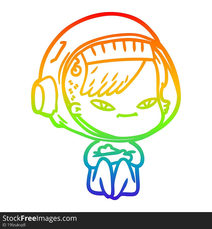 rainbow gradient line drawing of a cartoon astronaut woman