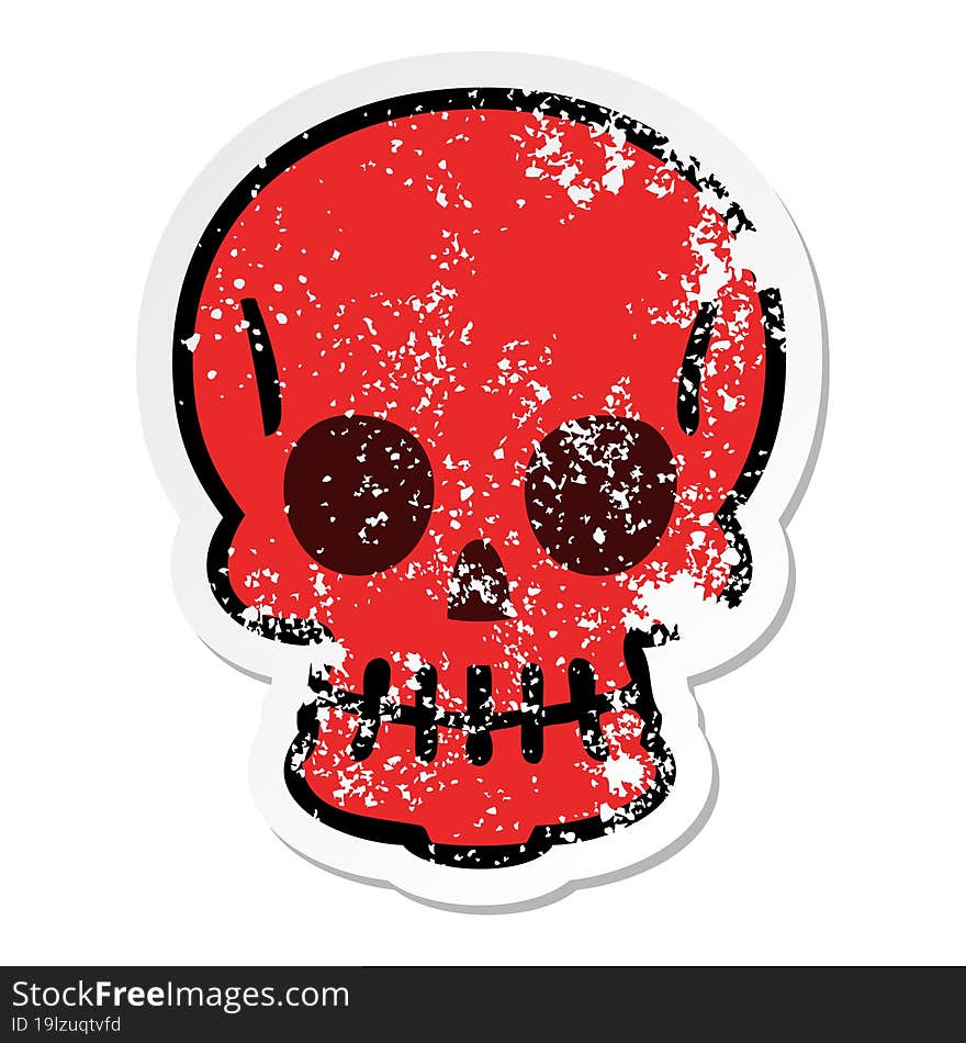 distressed sticker of a quirky hand drawn cartoon skull