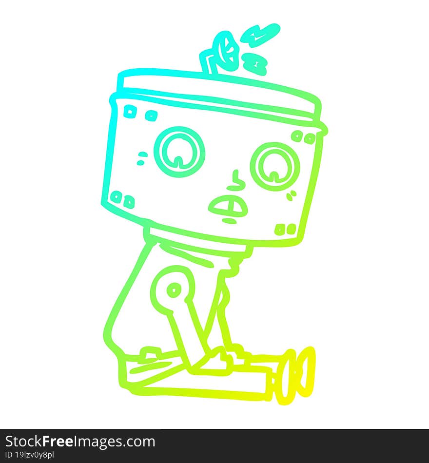 cold gradient line drawing of a cartoon robot